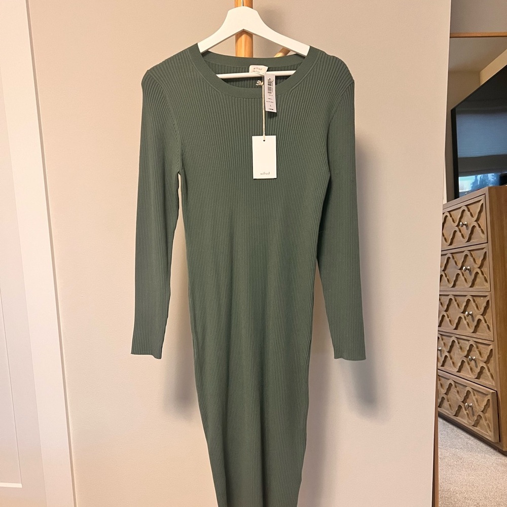 ARITZIA WILFRED Sage Green Ribbed Dress NWT! Size L - Picture 12 of 16